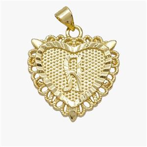 Copper Heart Pendant Letter-A Gold Plated, approx 22mm [FN47035]