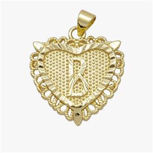 Copper Heart Pendant Letter-B Gold Plated, approx 22mm [FN47036]