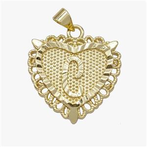 Copper Heart Pendant Letter-C Gold Plated, approx 22mm [FN47037]