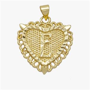 Copper Heart Pendant Letter-E Gold Plated, approx 22mm [FN47039]