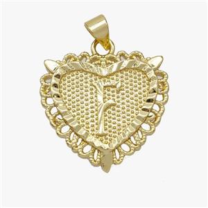 Copper Heart Pendant Letter-F Gold Plated, approx 22mm [FN47040]
