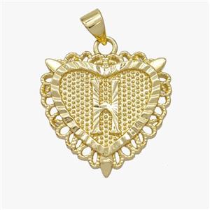 Copper Heart Pendant Letter-H Gold Plated, approx 22mm [FN47042]