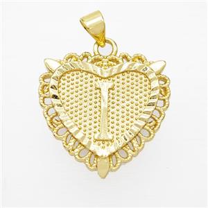 Copper Heart Pendant Letter-I Gold Plated, approx 22mm [FN47043]