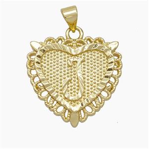 Copper Heart Pendant Letter-J Gold Plated, approx 22mm [FN47044]