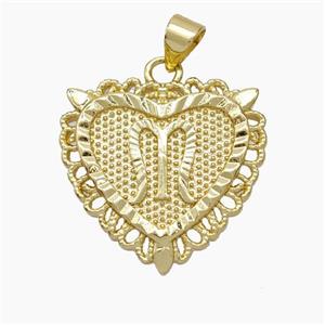 Copper Heart Pendant Letter-M Gold Plated, approx 22mm [FN47047]