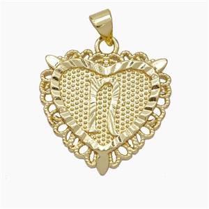 Copper Heart Pendant Letter-N Gold Plated, approx 22mm [FN47048]