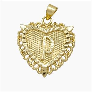 Copper Heart Pendant Letter-P Gold Plated, approx 22mm [FN47050]