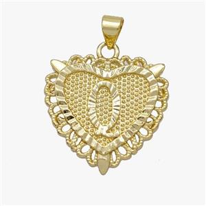 Copper Heart Pendant Letter-Q Gold Plated, approx 22mm [FN47051]