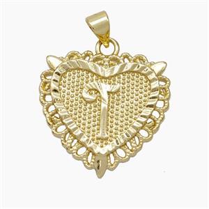 Copper Heart Pendant Letter-T Gold Plated, approx 22mm [FN47054]