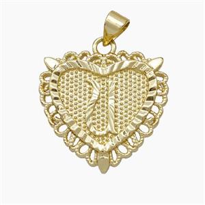 Copper Heart Pendant Letter-U Gold Plated, approx 22mm [FN47055]