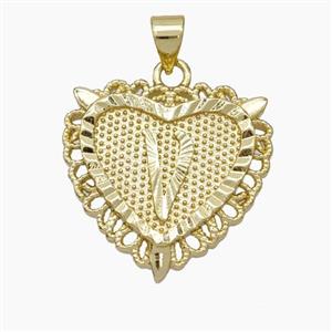 Copper Heart Pendant Letter-V Gold Plated, approx 22mm [FN47056]