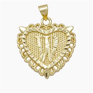 Copper Heart Pendant Letter-W Gold Plated, approx 22mm [FN47057]