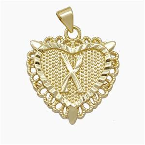 Copper Heart Pendant Letter-X Gold Plated, approx 22mm [FN47058]