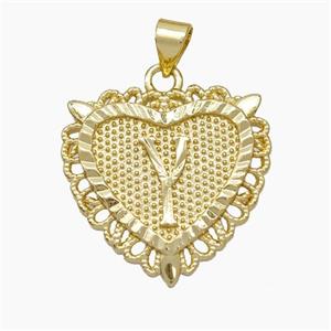 Copper Heart Pendant Letter-Y Gold Plated, approx 22mm [FN47059]