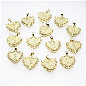 Copper Heart Letter Pendant Alphabet Gold Plated Mixed, approx 22mm [FN47061]