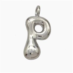 Copper Letter-P Pendant Platinum Plated, approx 13-18mm [FN47077]
