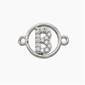 Copper Letter-B Connector Pave Zirconia Circle Platinum Plated, approx 13mm [FN47278]