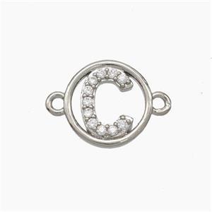 Copper Letter-C Connector Pave Zirconia Circle Platinum Plated, approx 13mm [FN47279]