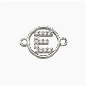Copper Letter-E Connector Pave Zirconia Circle Platinum Plated, approx 13mm [FN47281]