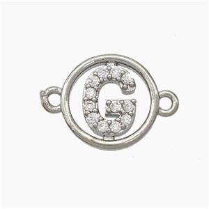 Copper Letter-G Connector Pave Zirconia Circle Platinum Plated, approx 13mm [FN47283]