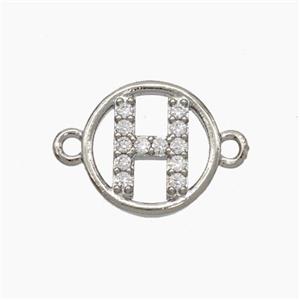 Copper Letter-H Connector Pave Zirconia Circle Platinum Plated, approx 13mm [FN47284]