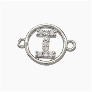 Copper Letter-I Connector Pave Zirconia Circle Platinum Plated, approx 13mm [FN47285]