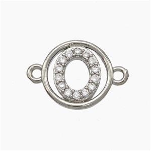Copper Letter-O Connector Pave Zirconia Circle Platinum Plated, approx 13mm [FN47291]