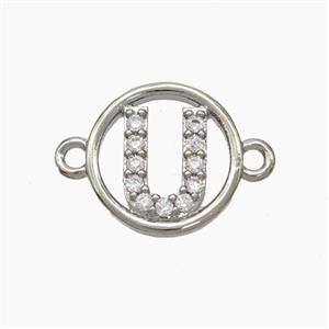 Copper Letter-U Connector Pave Zirconia Circle Platinum Plated, approx 13mm [FN47297]