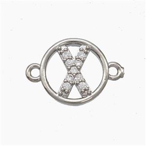 Copper Letter-X Connector Pave Zirconia Circle Platinum Plated, approx 13mm [FN47300]