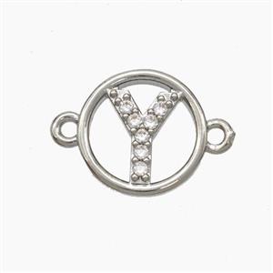 Copper Letter-Y Connector Pave Zirconia Circle Platinum Plated, approx 13mm [FN47301]
