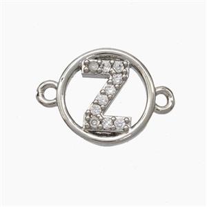 Copper Letter-Z Connector Pave Zirconia Circle Platinum Plated, approx 13mm [FN47302]