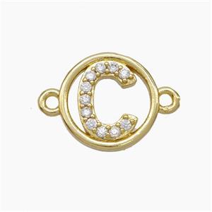 Copper Letter-C Connector Pave Zirconia Circle Gold Plated, approx 13mm [FN47306]