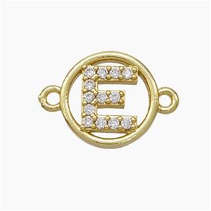 Copper Letter-E Connector Pave Zirconia Circle Gold Plated, approx 13mm [FN47308]