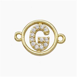 Copper Letter-G Connector Pave Zirconia Circle Gold Plated, approx 13mm [FN47310]