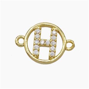 Copper Letter-H Connector Pave Zirconia Circle Gold Plated, approx 13mm [FN47311]