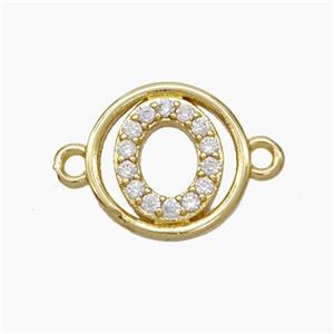 Copper Letter-O Connector Pave Zirconia Circle Gold Plated, approx 13mm [FN47318]