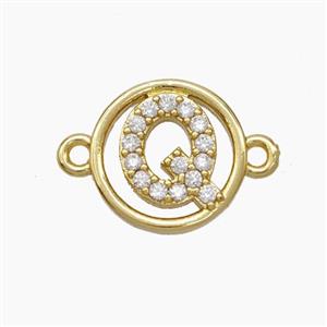 Copper Letter-Q Connector Pave Zirconia Circle Gold Plated, approx 13mm [FN47320]