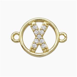 Copper Letter-X Connector Pave Zirconia Circle Gold Plated, approx 13mm [FN47327]