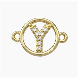 Copper Letter-Y Connector Pave Zirconia Circle Gold Plated, approx 13mm [FN47328]