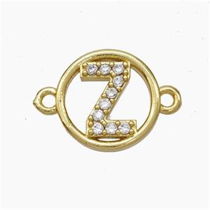 Copper Letter-Z Connector Pave Zirconia Circle Gold Plated, approx 13mm [FN47329]