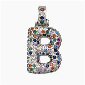 Copper Letter-B Pendant Micropave Zirconia Platinum Plated, approx 15-20mm, 5-8mm [FN47332]
