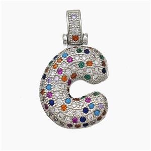 Copper Letter-C Pendant Micropave Zirconia Platinum Plated, approx 15-20mm, 5-8mm [FN47333]