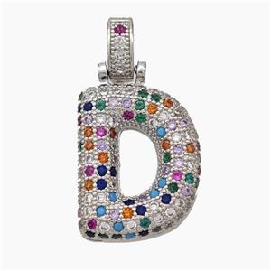Copper Letter-D Pendant Micropave Zirconia Platinum Plated, approx 15-20mm, 5-8mm [FN47334]