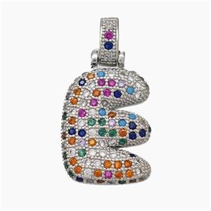 Copper Letter-E Pendant Micropave Zirconia Platinum Plated, approx 15-20mm, 5-8mm [FN47335]