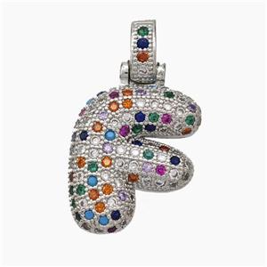 Copper Letter-F Pendant Micropave Zirconia Platinum Plated, approx 15-20mm, 5-8mm [FN47336]