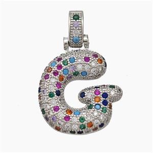 Copper Letter-G Pendant Micropave Zirconia Platinum Plated, approx 15-20mm, 5-8mm [FN47337]