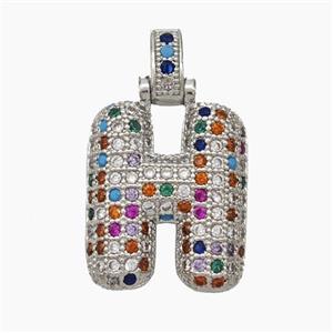 Copper Letter-H Pendant Micropave Zirconia Platinum Plated, approx 15-20mm, 5-8mm [FN47338]