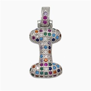 Copper Letter-I Pendant Micropave Zirconia Platinum Plated, approx 15-20mm, 5-8mm [FN47339]