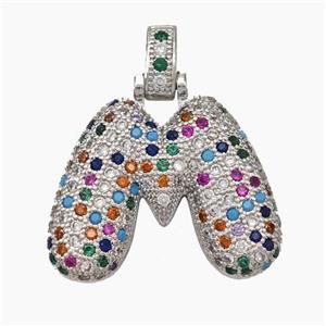 Copper Letter-M Pendant Micropave Zirconia Platinum Plated, approx 15-20mm, 5-8mm [FN47343]