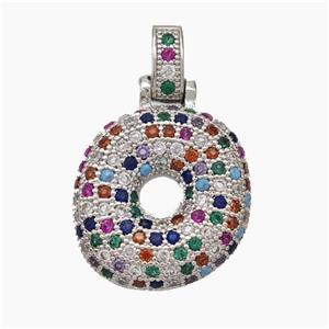 Copper Letter-O Pendant Micropave Zirconia Platinum Plated, approx 15-20mm, 5-8mm [FN47345]
